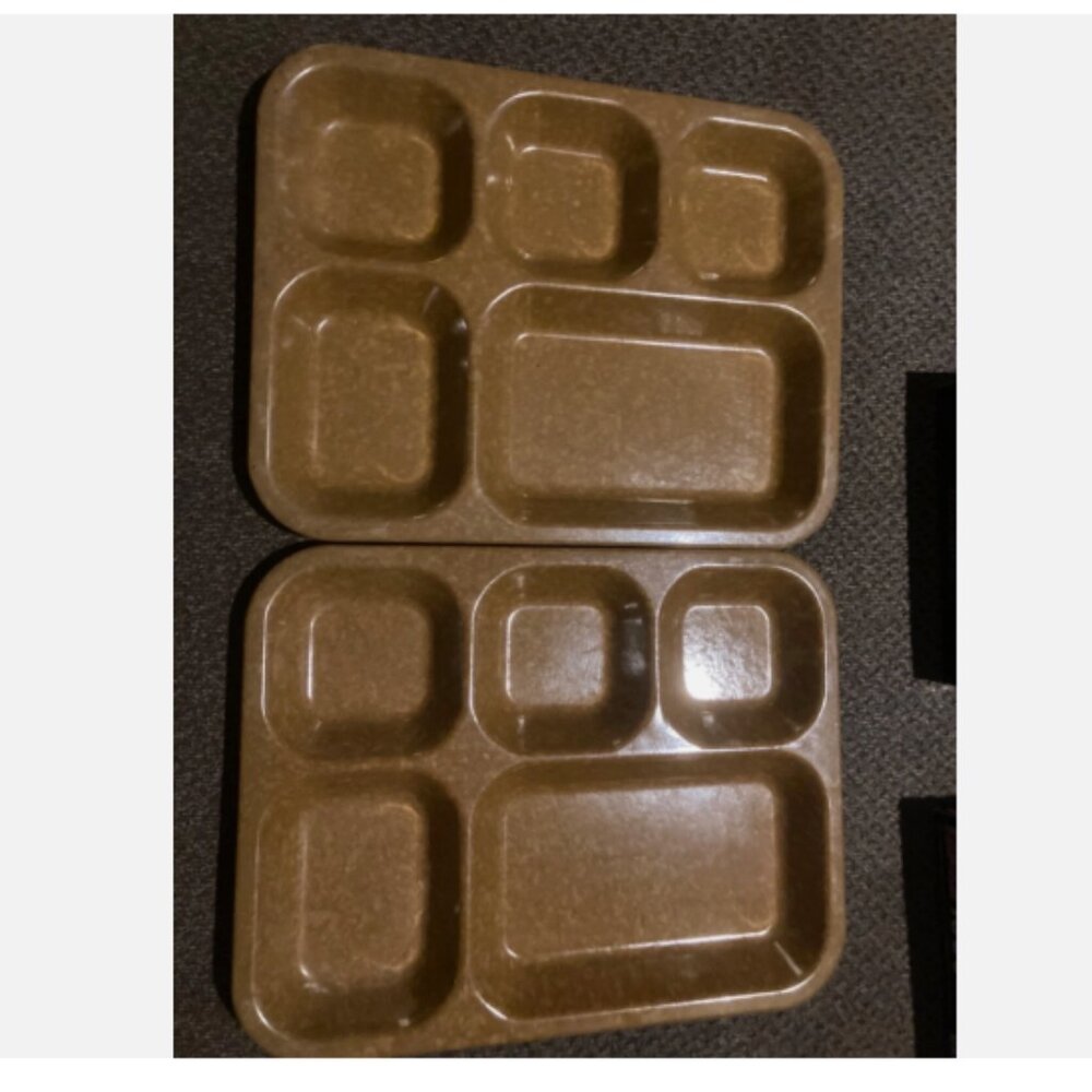 2 - VINTAGE 1988 HALSEY TRAY MELAMINE CAFETERIA MILITARY MEAL TRAY USA